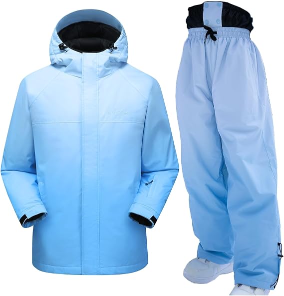 Womens Ski Jacket and Pants Set, Windproof Ski Suit, Adult Baggy Hooded
