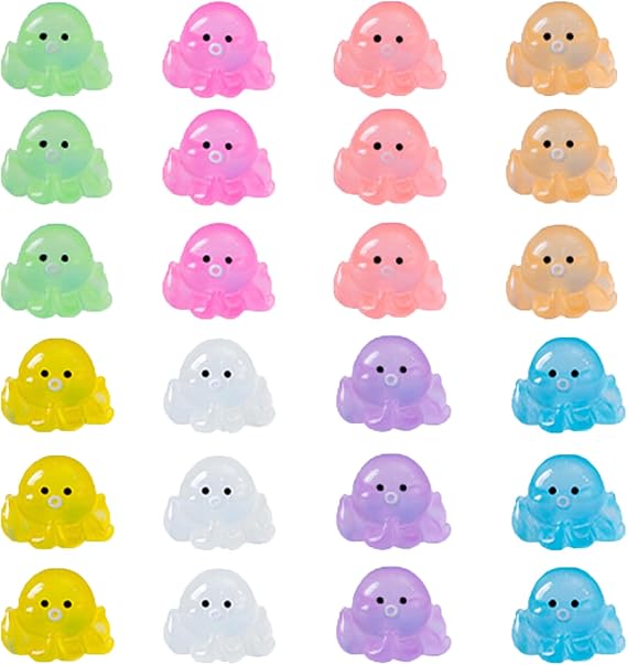 24PCS Mini Resin Octopuses, Tiny Octopus Figurines Glow Dark Decor