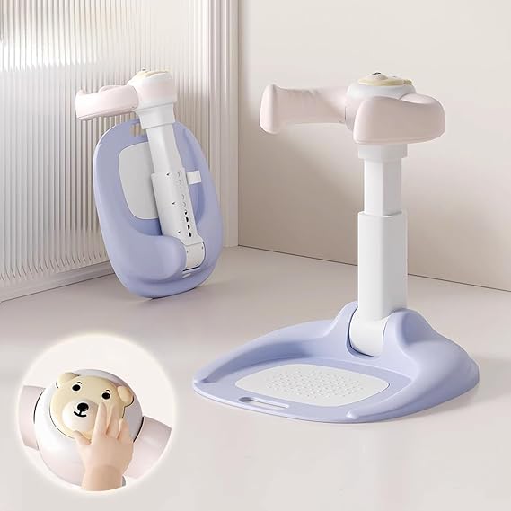 Foldable Baby Shower Stand Support 8-Adjustable Height and Armrest Shower Tower Rollover Prevention with Bath Seatfor Toddler Standing Up Themselves Ideal Gift for Infants 6+ Months