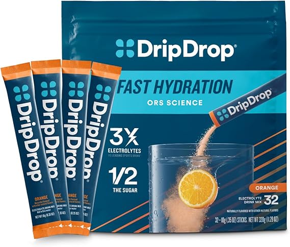 DripDrop Hydration Orange Electrolyte Packets, Powder Drink Mix, 32 Count