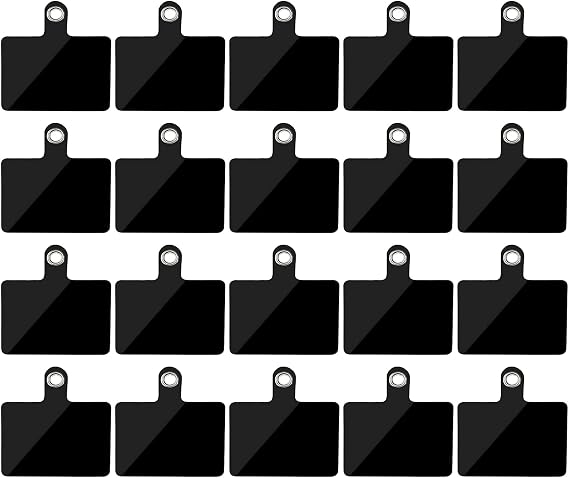 20 Pack Phone Tether Tab, Cellphone Lanyard Tab with Metal Ring, Universal Replacement Attachment PVC Cell Phone Patches Sticker Pad for All Full Phone iPhone Smartphone Cases, Black