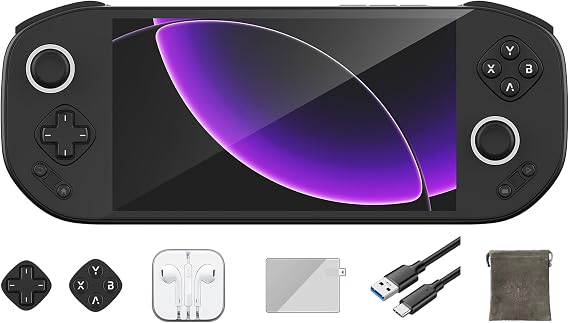 MANGMI Pocket Max Ready-to-Play Handheld Game Console, 7 144Hz AMOLED Display, Android 13, Modular Micro-Switch Controls, Includes Carry Case, Earphones & Screen Protector (Black-400GB)