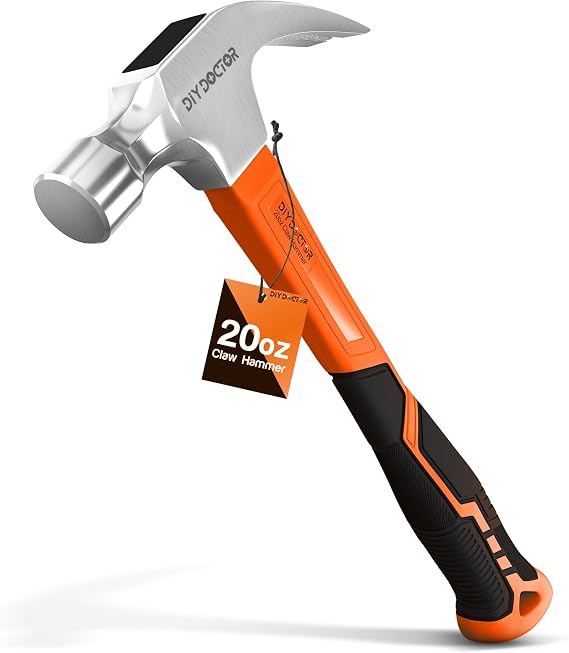 DIY Doctor Heavy Duty Claw Hammer, 20oz Forged Steel | Non-slip TPR Grip · Fibreglass Shaft · for Framing and Home Improvement