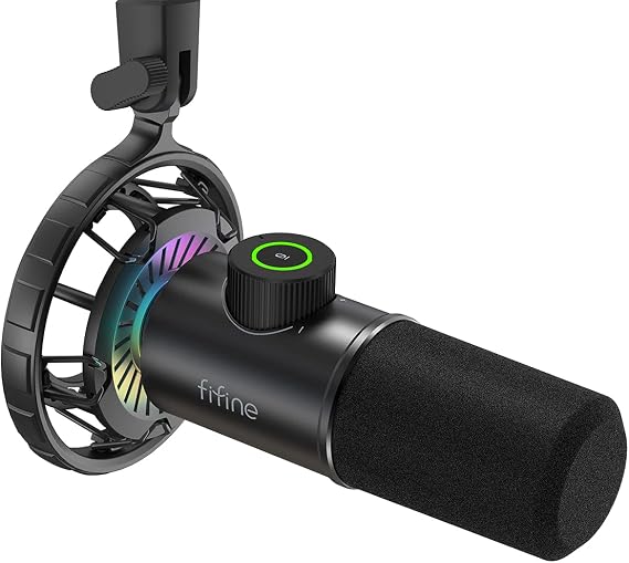 FIFINE USB Gaming Microphone, RGB Dynamic Mic with Tap-to-Mute & Headphone Jack, Plug & Play Cardioid Mic for PC PS4/5, Streaming Podcast Twitch YouTube Discord - for Gamers and Youtubers - K658
