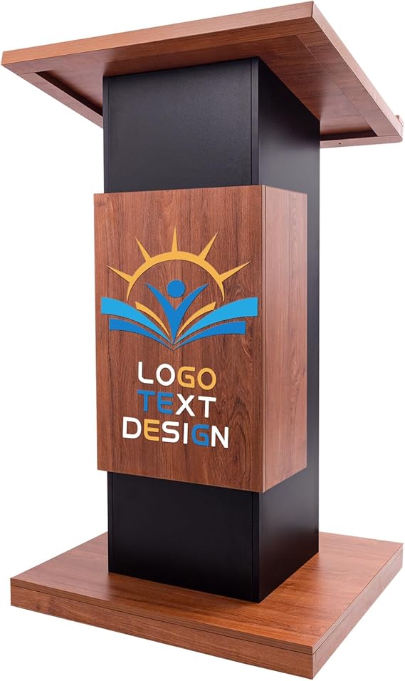 47 Wooden Podium Stand with Wheels, Portable Lectern Churches with 15 MM Particle Board, Pulpits Stand with Storage, Lockable Wheels, Mic Stand for Churches, Office, School (Customized Podium)