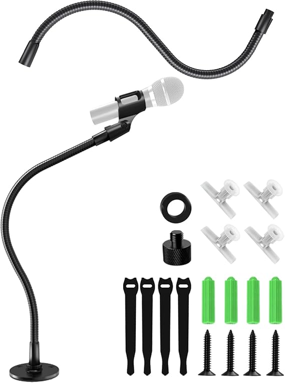 Gooseneck Mic Stand -19" Podium & Wall Microphone Holder + 19" Universal Flexible Microphone Gooseneck Stand