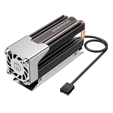 Graugear M.2 NVMe SSD (2280) Cooler Heatpipe Cooler with Fan for M.2 SSD Active; Low Noise; 25 mm PWM Fan; 4 x Thermal Pads; Copper Heatpipe; Aluminium; G-M2HS03-F