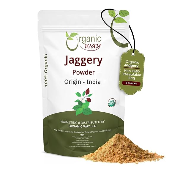 Organic Way Jaggery Powder | European Wild-Harvest | Organic & Kosher Certified | Vegan, Non GMO & Gluten Free | USDA Certified | Origin - India (8 Oz (Pack of 1))