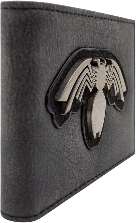 Venom Carnage Comic Spider Motif Metallic Emblem Wallet Bi-Fold ID & Card Holder, Grey