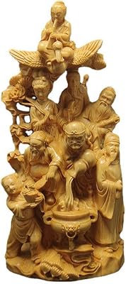 Solid Wood Buddha Statue,Eight Immortals Crossing The Sea Figurines Home Office Decoration,Lucky Feng Shui Carving Crafts