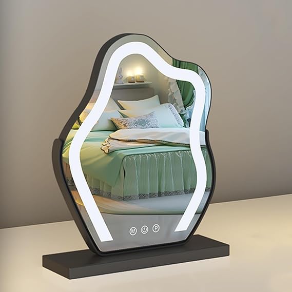 Vanity Mirror With Lights, Tabletop Makeup Mirror 360Rotating Cosmetic Mirror With Light 3 Color, Desk Mirror With Led Vanity Make Up With Smart Touch Control, Gift For Teen Girl/Women (Black)(Black,