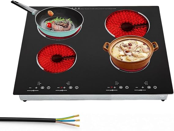 4 Burner Electric Cooktop, 24 Inch Built-in 110V 3000W Hard Wire