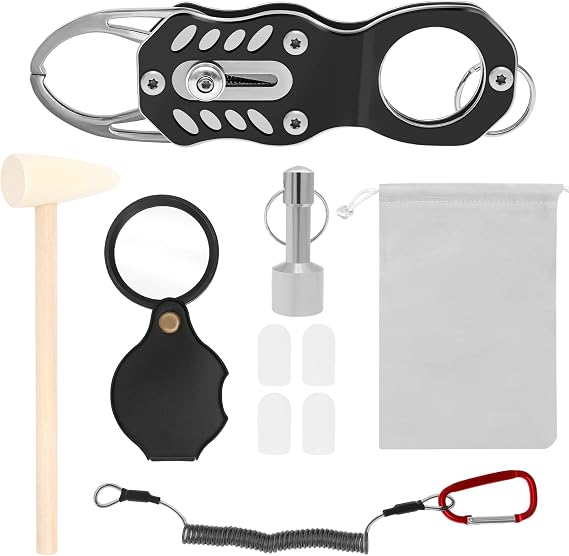 10 Pcs Silver Coin Ping Tester Kit, Silver Gold Testing Kit, Gold & Silver Pocket Pinger Coin Tester, Portable Authentication Kit Change Ping Resonance Testing Tool with Hammer and Magnifying Glass