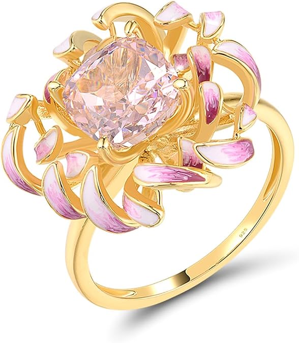 Santuzza 925 Sterling Silver Enamel Flower Statement Ring for Women