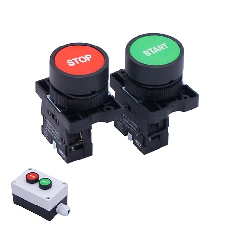 Set of 2 Momentary Push Button Switch Start/Stop Red Green Sign NO NC AC 600V 10A Button Switch ZB2-BE101C-Start/Stop for Electrical and Electronic Applications
