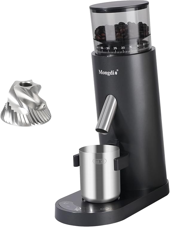Mongdio Electric Burr Coffee Grinder, Single Dose Burr Coffee Grinder, With 60-Step Grind Settings and 2600mAh Battery, For Drip, French Press, Espresso Moka Pots, Black