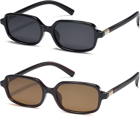 Small Rectangle Sunglasses for Women Narrow Y2K Retro Sun Glasses | 90s Vintage Style, Slim Shape for Petite Faces, Thin Fashion Lightweight Design UV400 Protection for Daily Outfits, Vacation