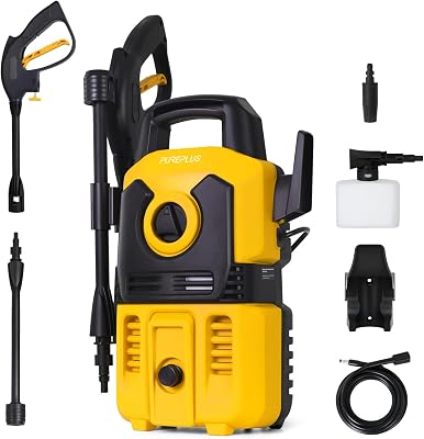 PUREPLUS Electric Pressure Washer, Max 2000 PSI 1.8 GPM Car Power Washer with Foam Cannon, Adjustable Nozzle, 16.5 FT Power Cord, 20 FT Hose, Spray Gun, for Cars, Fences, Driveway, Patios, Gardens