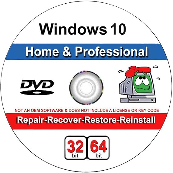 Compatible with Windows 10 Home and Professional 32/64 Bit Repair, Install, Recover & Restore DVD