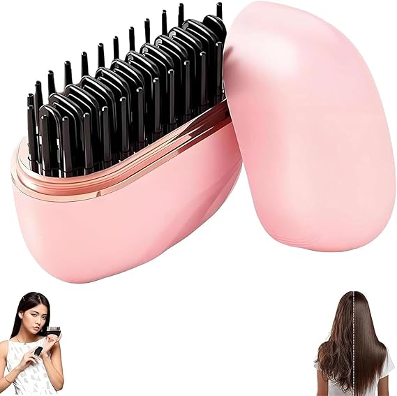 Mini Hair Straightener, 2-in-1 Cordless Hair Straighteners Comb with 3 Heat Settings, USB-C Charging, 30s Fast Heating for Travel & Home Use (A)