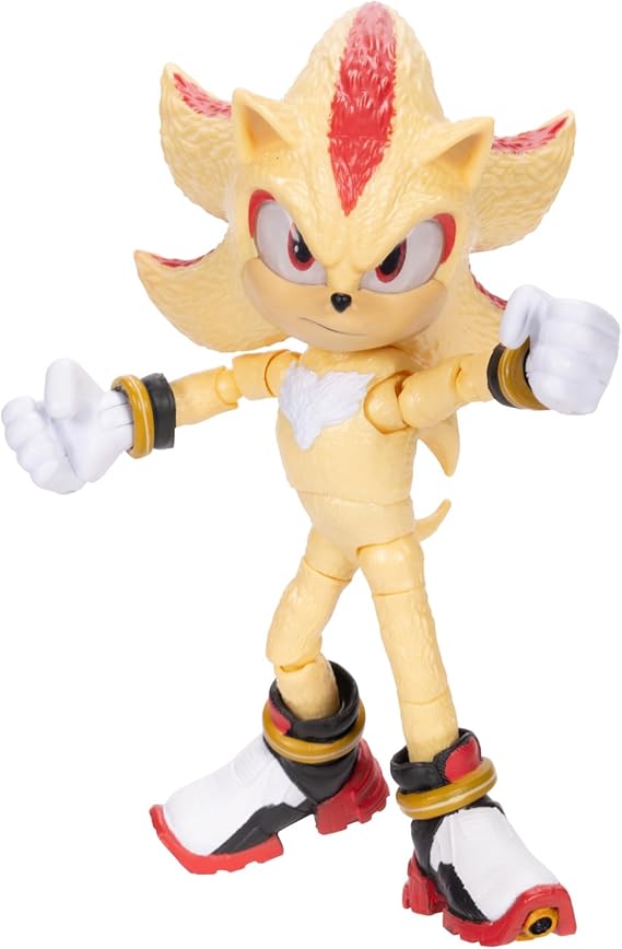 Sonic the Hedgehog Sonic 3 Movie Super Shadow Action Figure by Jakks Pacific with Stand 5" / 13cm tall Highly articulated for boys/girls Official licensed product 3 pieces Recommended for ages 3 and
