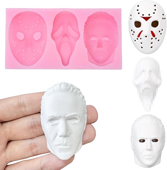 1 Pcs Halloween Skull Molds 3 Cavity Fondant Molds Candy Molds 3D Chocolate Molds Scary Movie Characters Theme Food Grade Skull Mold for Halloween Party DIY Decoration Baking Making Chocolate