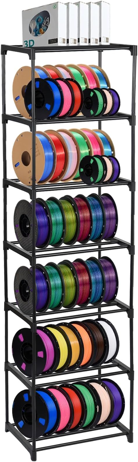 FMOACEN 7-Tier Modular 3D Printer Filament Storage Rack 16.5" x 12" x 80.7" Metal Spool Holder DIY Tiers Filament Storage Shelf for 3D Printing Machine Tool-Free Assembly