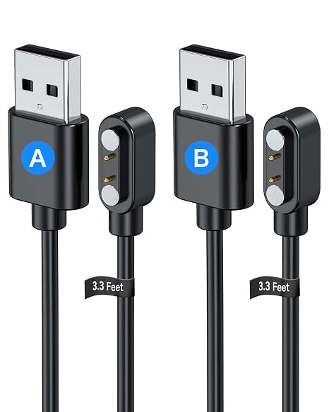 2 Pack Universal Smart Watch Charger Magnetic,Cable Contact 2 pin spacing 2.8mm,High Speed Safe Replacement USB Charger Cord,The magnets magnetism of the two cables is reversed,Model A + Model B