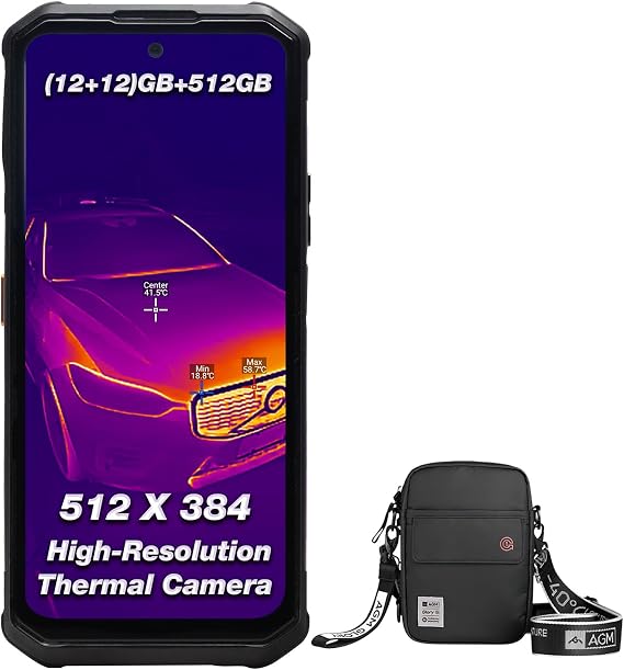 AGM G3 Pro Rugged Smartphone with Pro-Grade 512384 Thermal Camera & Record Real-time 25fps Thermal Videos, IP68 & IP69K Waterproof, Dustproof, Drop-Proof Crossbody Bags for Men & Women, Black