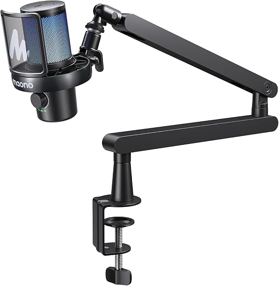 MAONO DM40 Pro AI Wireless Gaming Microphone with Low Profile Boom Arm BA92
