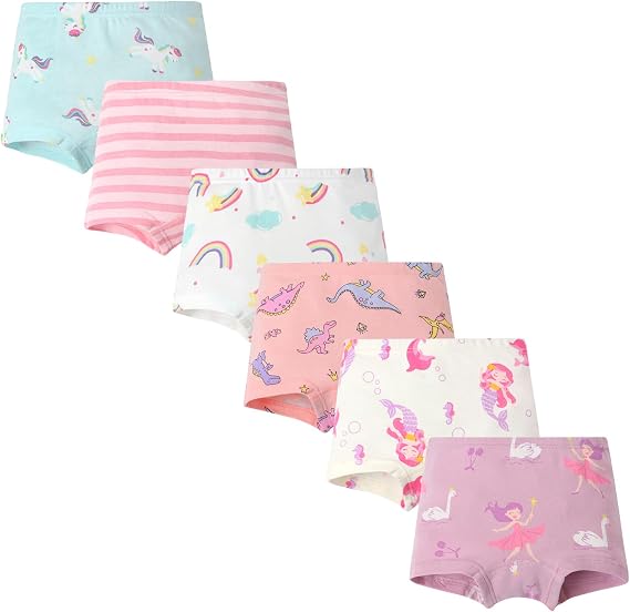 Soft Cotton Girls' Panties Cute Toddler Underwear with 6 Packs, age 2-10