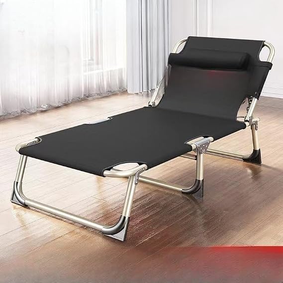 Outdoor Folding Bed, 4 Adjustable Levels, Folding Bed, Adult Summer Bed, Camping, Bed, Office Lunch Break Chair, Reclining Chair, Outdoor Light Bed, Gray Black