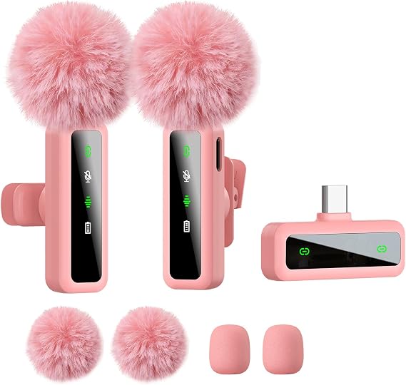 Wireless Lapel Mic Phone, Mini Vlog Recording Lavalier Mic, Pink