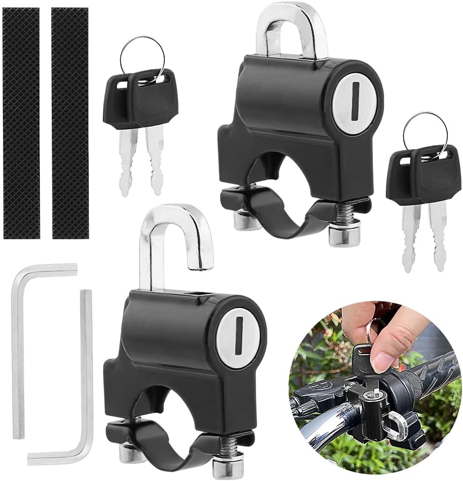 2 Pcs Helmet Locks for Motorcycles,Motorcycle Helmet Lock Motorbike Accessories,Bike Helmet Lock for Motorbikes Helmet Lock for 22-24mm Handlebar Motorcycle Helmet LockBlack