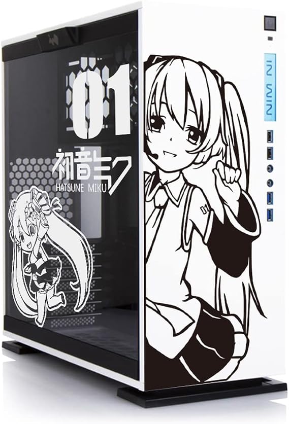Anime Stickers for PC Case, Vinyl Decor Decal for ATX Mid Tower Computer,Gaming Case Decorative,Waterproof Easy Removable,PC Hollow Out Sticker (B Style.Black and White)