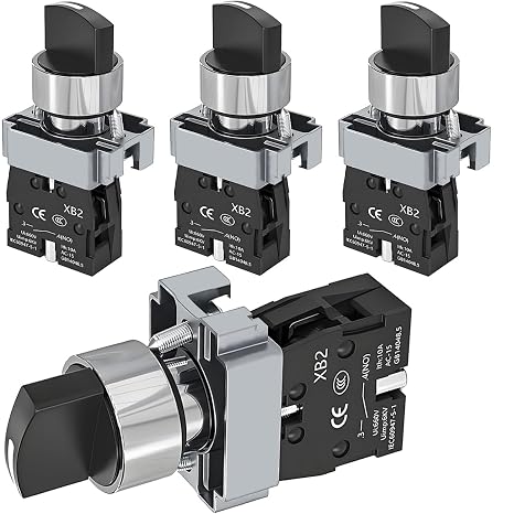 4 Pcs 22mm 2 Position Selector Switch 1NO Momentary Rotary Selector Switch 2 Position Momentary Switch 600VAC 10A XB2-10X/22 for CNC Conveyor Elevator Generator