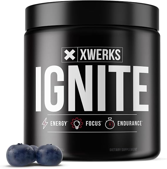 Xwerks Ignite Pre Workout Powder, 150mg Caffeine, Blue Razz, 30 Servings | For Men and Women, Natural Preworkout Energy Drink Powder, Gluten Free Keto Formula for Endurance Stamina and Workout Focus,