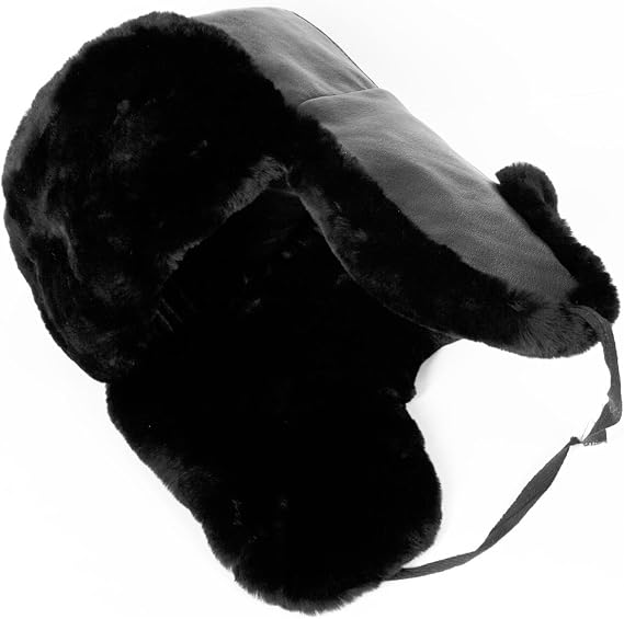 Genuine Leather & Sheepskin Russian Naval Officer Winter Hat, Soviet Star