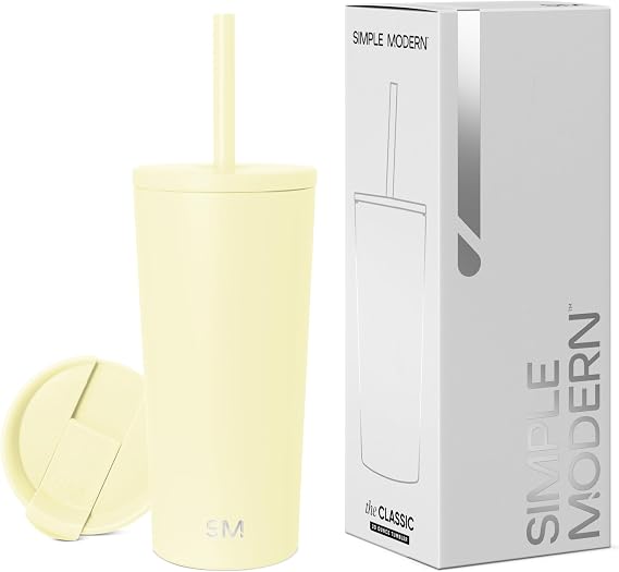 Simple Modern Iced Coffee Tumbler, Insulated | 20oz | Yellow | Reusable Stainless Steel Cup, Travel Mug, Water Bottle with Straw | Cupholder Friendly & Spill Resistant, Buttercup