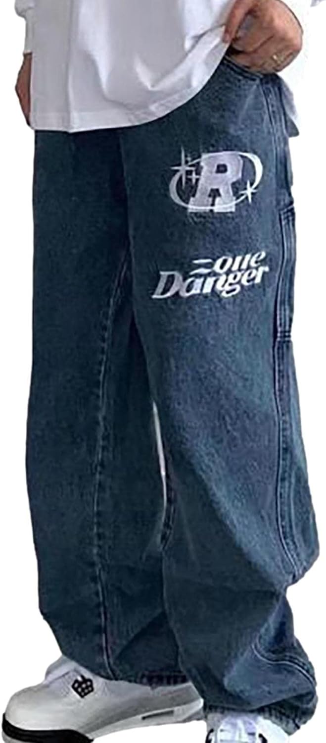 Men's Baggy Jeans Y2K | Casual Wear Pants Jeans | Cargo Jeans Men, Hip Hop Y2K Style, Vacation School Party Travel Street Trace Haoteng