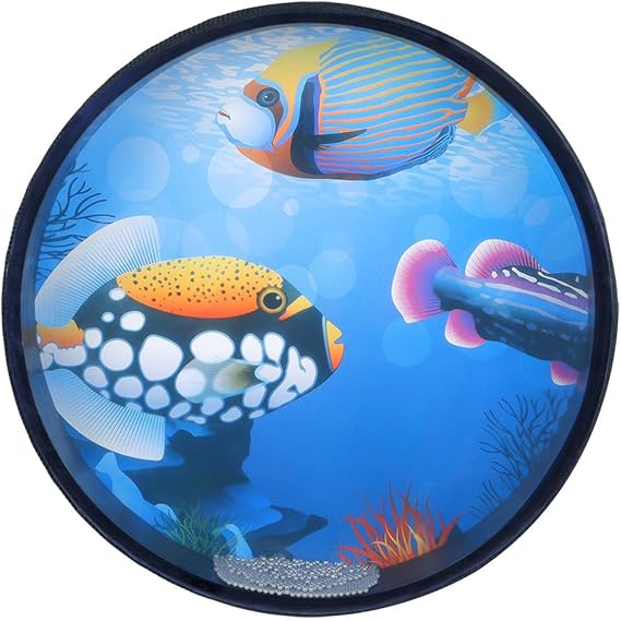 Ocean Drum Hand Percussion Wood Musical Instrument,Wave Bead Sea Sound Drum with Fish Pattern Colorful (10in)