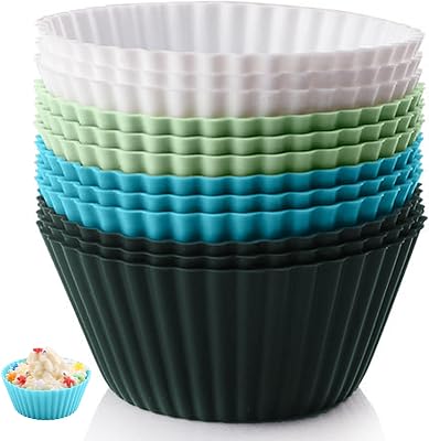 Silicone Baking Muffin Cups 12 Pack,Food-Grade Non-Stick Muffin & Cupcake Liners,Wrapper Cups Holders for Muffins, Cupcakes, and Candies Standard Size Green