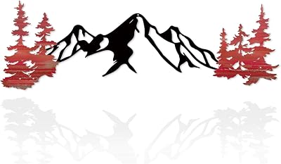 Yuzhuo Metal Mountain Wall Art Decor, Mountain Forest Silhouette Art Suitable for Living Room Bedroom Indoor Outdoor Garden Home Decoration Red, 34.5L x 11W