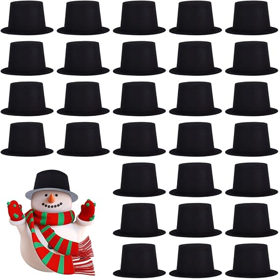 BENECREAT 50 Pcs 2.55Inch Mini Black Top Hats, Plastic Miniature Hats, Mini Velvet Formal Bowler Hat for Crafts DIY Pet Hat Christmas Party Hair Decoration