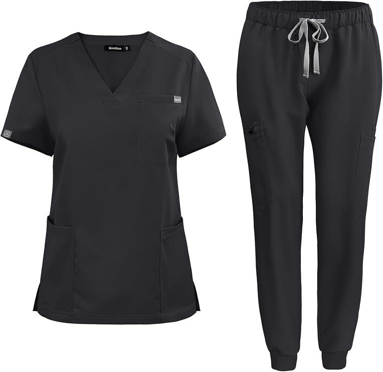 Niaahinn Classic Scrub Set for Women - Top Workwear & Yoga Jogger Pants Nursing Uniform
