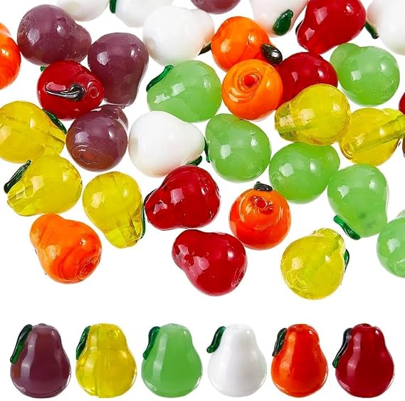 36Pcs 6 Colosr Lampwork Pear Beads Handmade Autumn Food Beads Mixed Color Cute Fruit Bead Pear Theme Handmade Glass Bead for DIY Bracelet Necklace Earring Bag Keychain Crafts