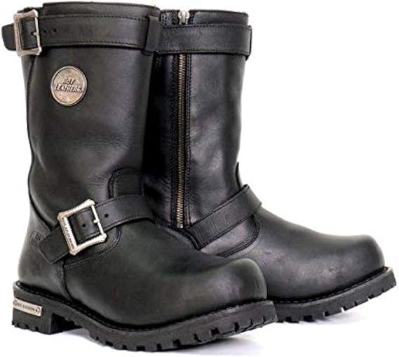 Hot Leathers Men's Road Forge Black Engineer Boots, BTM1005-14W | Dual Buckle Engineer Design; 10-Inch Engineer Boot Profile; Side Zipper