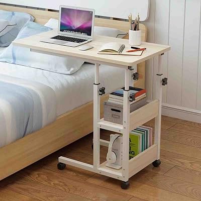 Overbed Table with Wheels,Bedside Table Mobile Table Bedside Hanging Table Manual Lifting Desk Can Put Keyboard,Hospital Medical Use A
