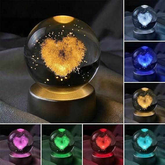 Senon Kalp Kristal Cam Küre Renk Değiştiren LED Işıklı Gece Lambası Dekoratif Hediyelik [Enerji Sınıfı A+++]