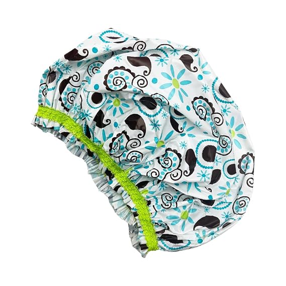 Reusable Vinyl Shower Cap & Bath Cap, Frosted PEVA Elastic Stretch Hem. Waterproof Stretchy Hair Cap for all Hair Lengths - Hipster Hippie Chick For Women